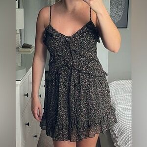 Forever 21 Black Floral Ruffle Mini Dress size M
